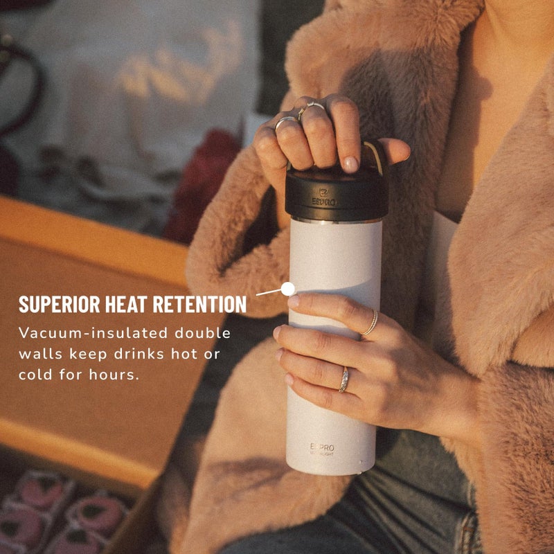 ESPRO P0 Ultralight French Press Coffee Maker for Travel, Vacuum Insulated Stainless Steel, 16 Ounces, Chalk White - Image 5